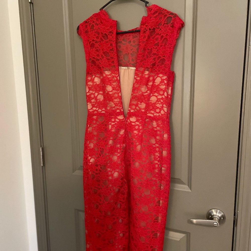 Mikael Aghal Red Lace Cocktail Dress